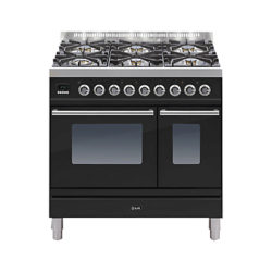 ILVE PDW906E3 Roma Freestanding Dual Fuel Range Cooker Gloss Black
